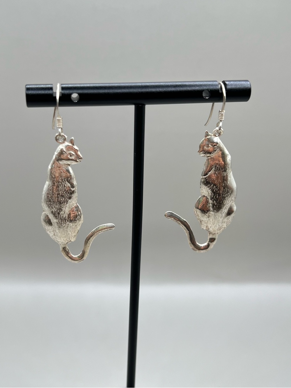 Sterling Silver Cat Dangle Earrings